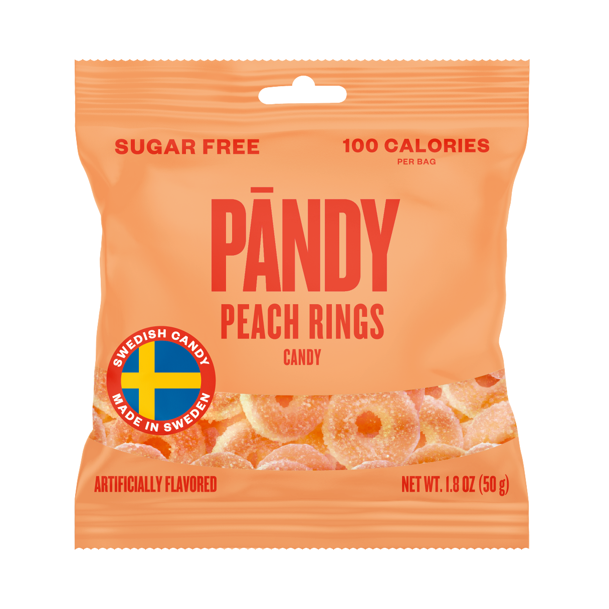 Pändy Sugar-Free Swedish Peach Rings Candy 1.8oz - 14ct