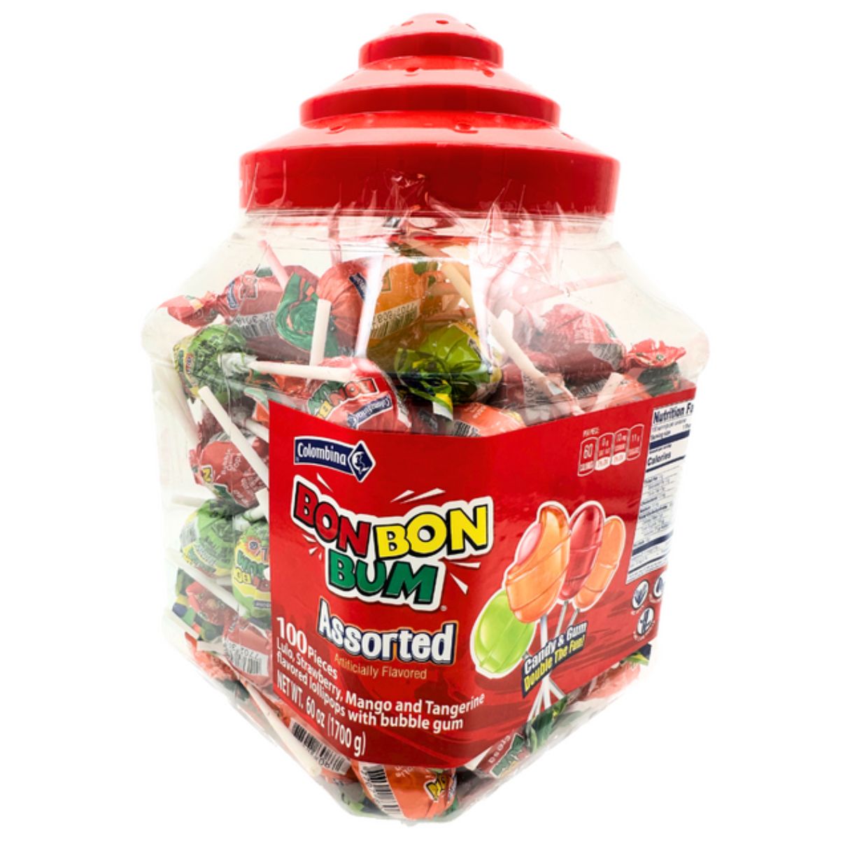 Bon Bon Bum Assorted Lollipops Jar 60oz - 100ct