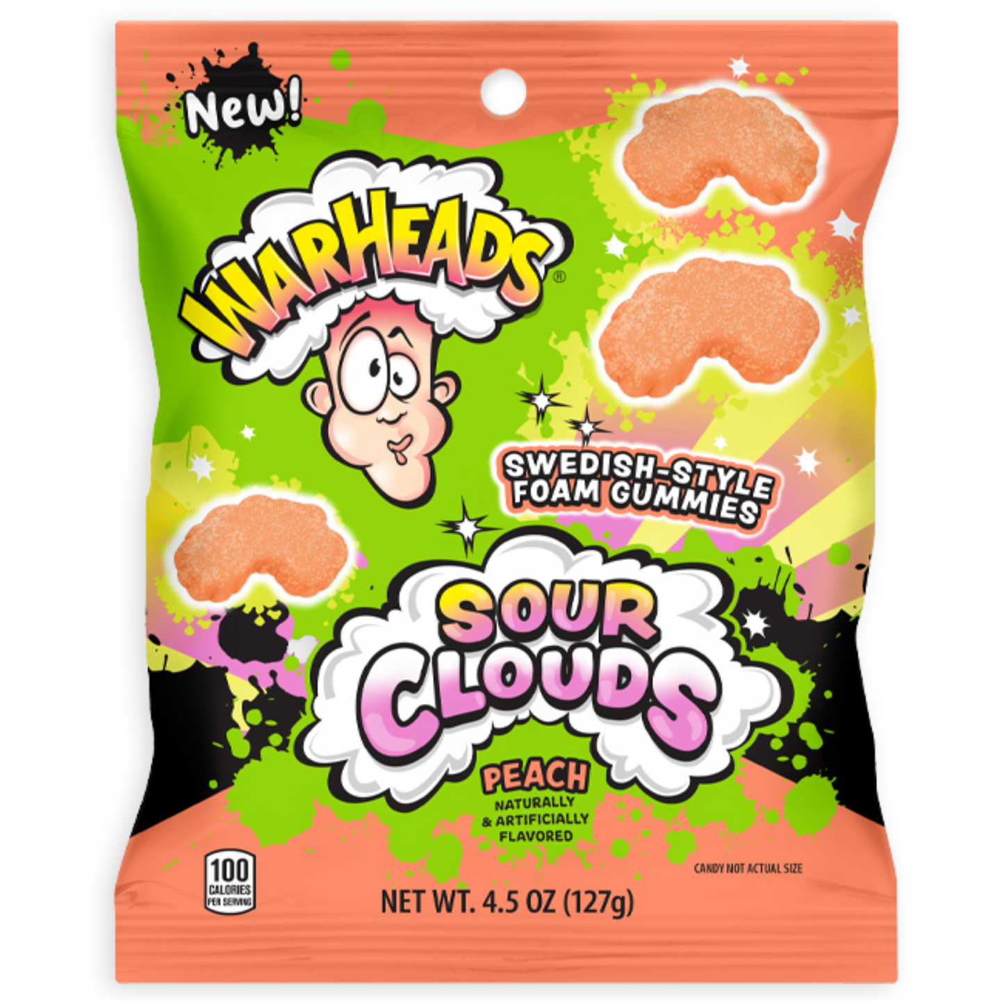 Warheads Peach Sour Clouds Swedish-Style Foam Gummies 4.5oz 12ct