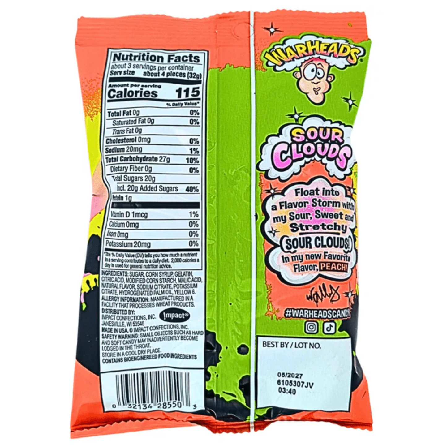 Warheads Peach Sour Clouds Swedish-Style Foam Gummies 4.5oz 12ct