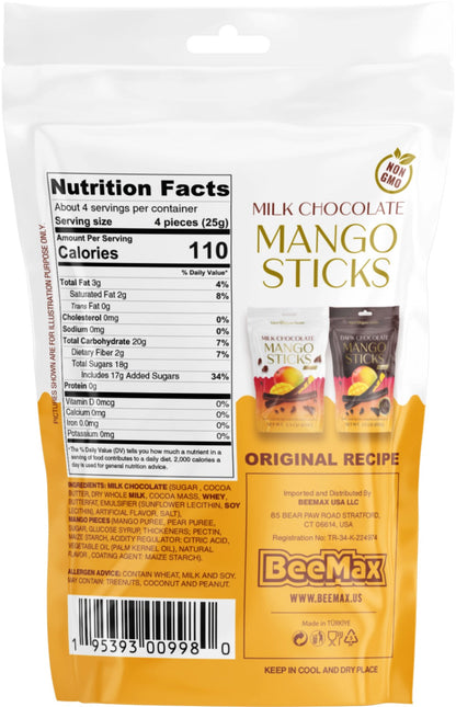 Beemax Milk Chocolate Covered Mango Sticks 3.5oz - 12ct