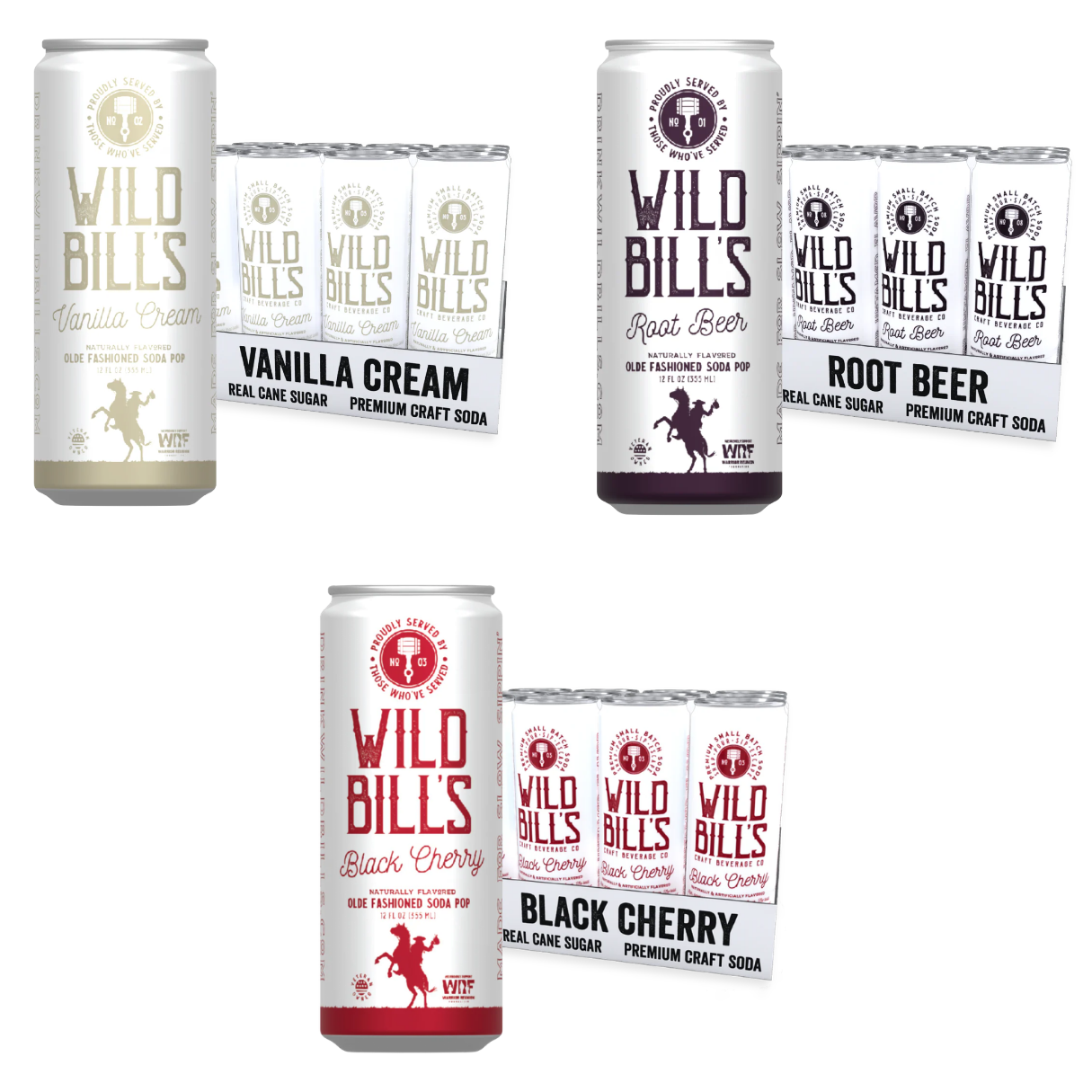 Wild Bill’s Original Mix Craft Soda 12oz – Root Beer, Black Cherry & Vanilla Cream 36ct