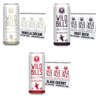 Wild Bill’s Original Mix Craft Soda 12oz – Root Beer, Black Cherry & Vanilla Cream 36ct