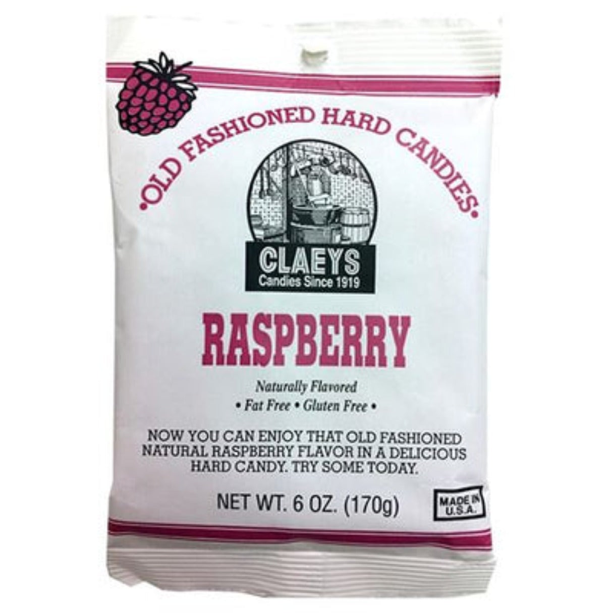 Claey's Natural Raspberry Old Fashion Hard Candies 6oz - 24ct