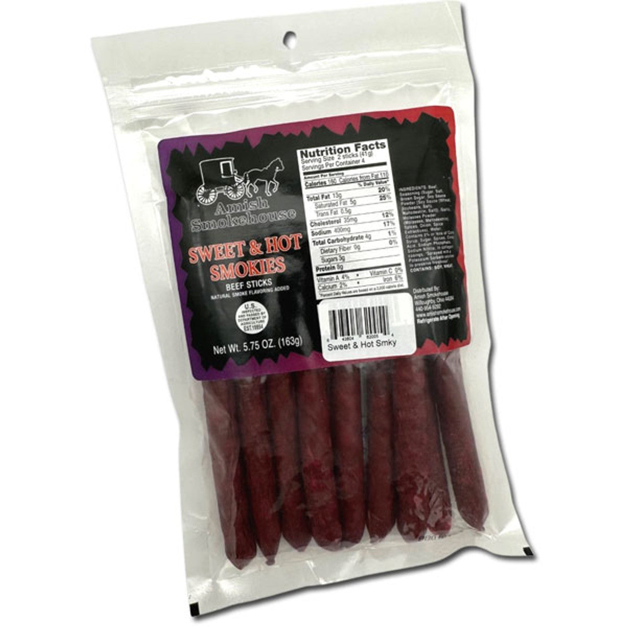 Amish Smokehouse Beef Jerky Sweet Hot Smokies 5.75 - 12ct