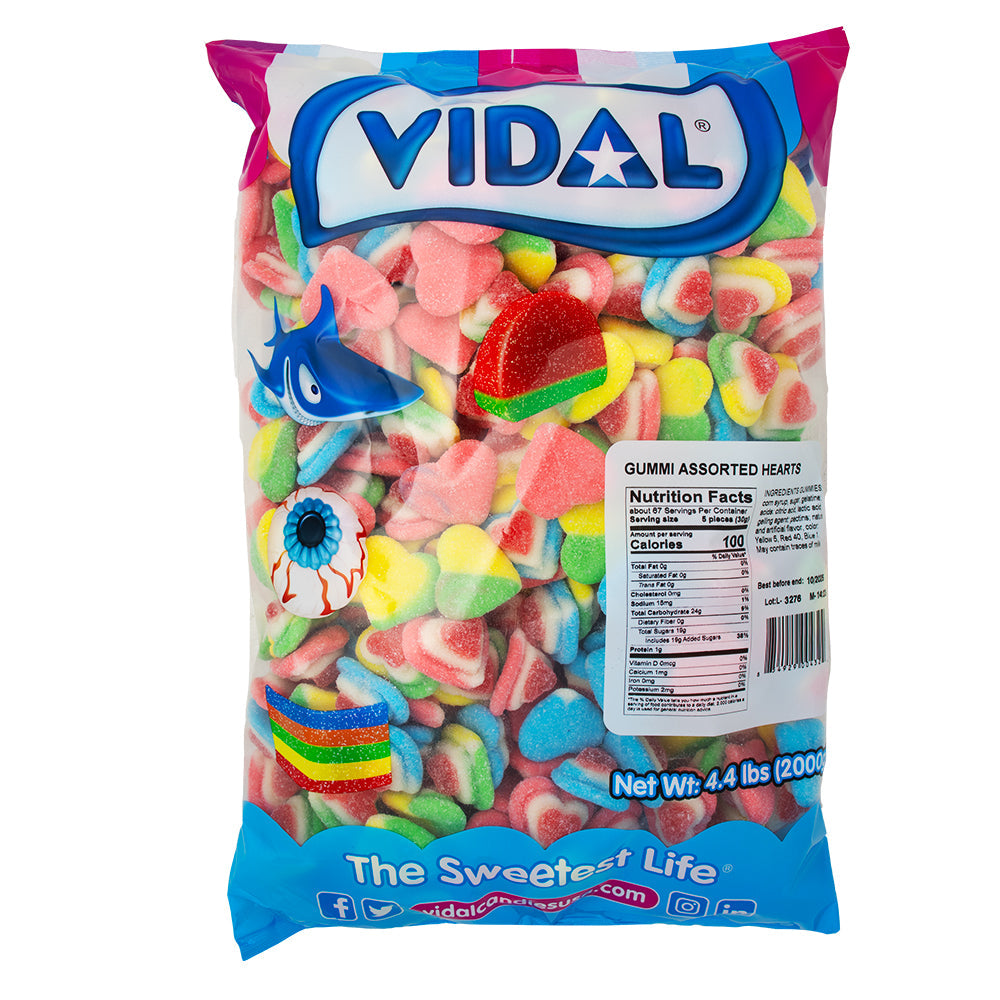 Vidal Gummi Hearts Sugared Assorted Colors Bag 4.4lb - 1ct