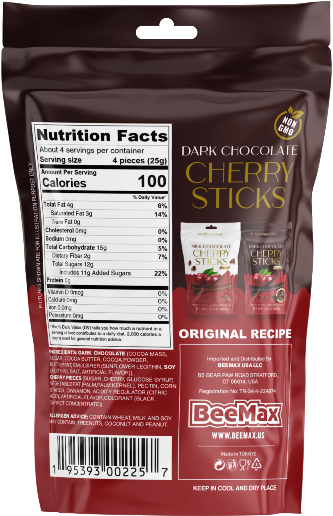 Beemax Dark Chocolate Covered Cherry Sticks 3.5oz - 12ct