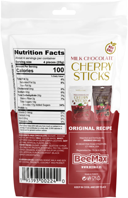 Beemax Milk Chocolate Covered Cherry Sticks 3.5oz - 12ct