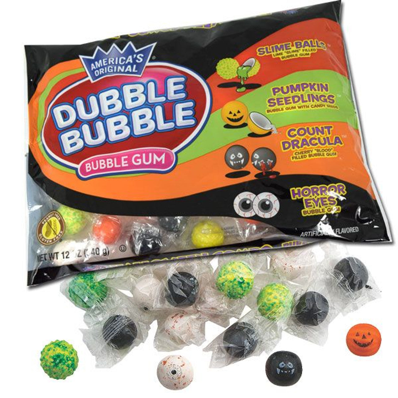 Dubble Bubble Halloween Assorted Gumballs Bag 12oz -6ct