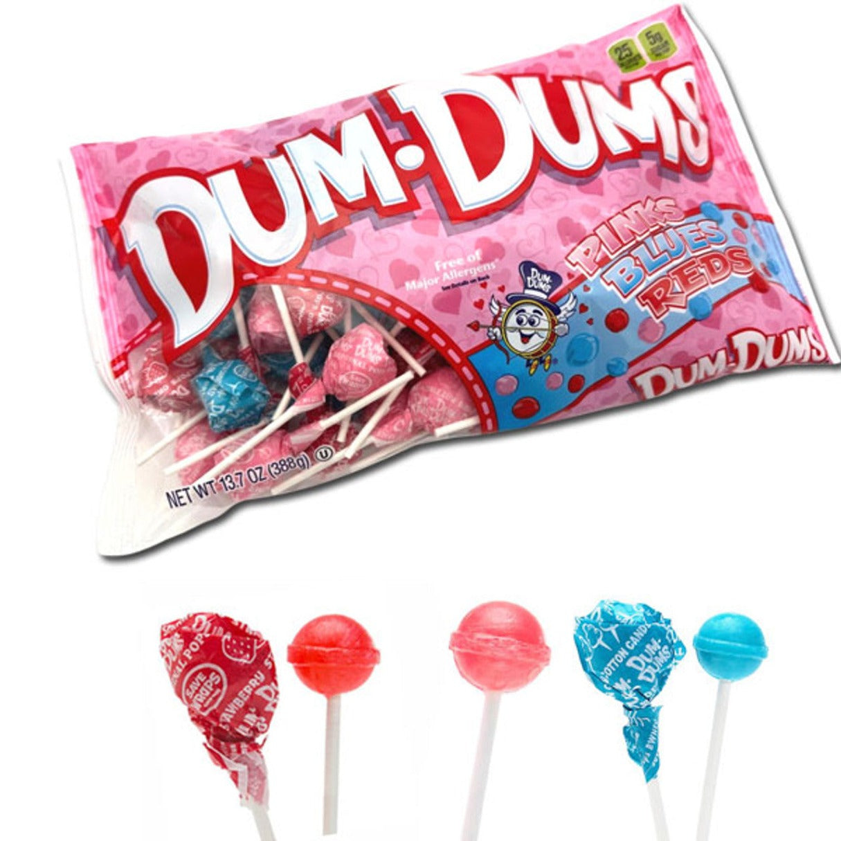 Spangler Dum Dum Pops Pink, Red & Blue Bag  13.7oz - 12ct