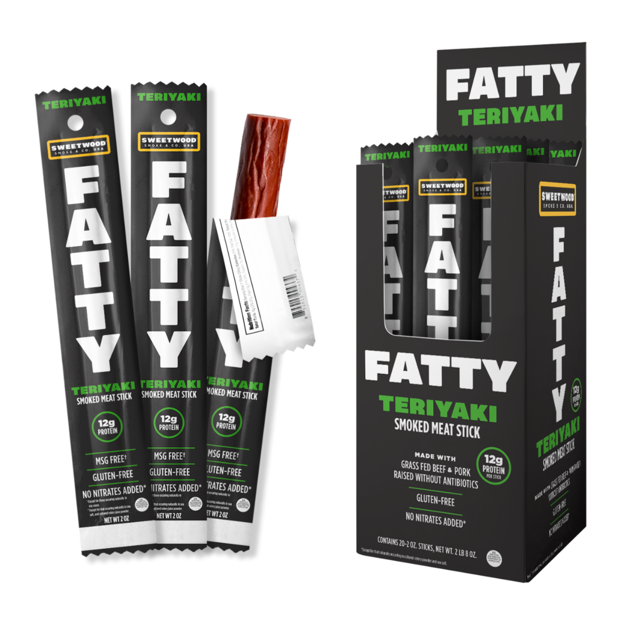 Fatty's Smoked Meat Snack Teriyaki 2oz - 20ct