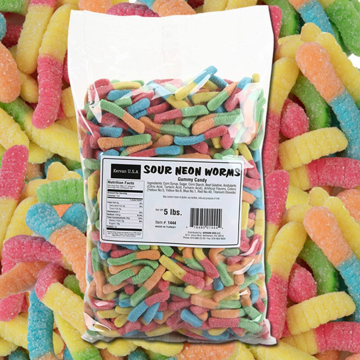 Kervan Gummi Mini Sour Neon Worms Bulk Bag 5lb - 1ct