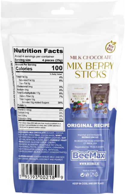 Beemax Milk Chocolate Covered Mix Berry Sticks 3.5oz - 12ct