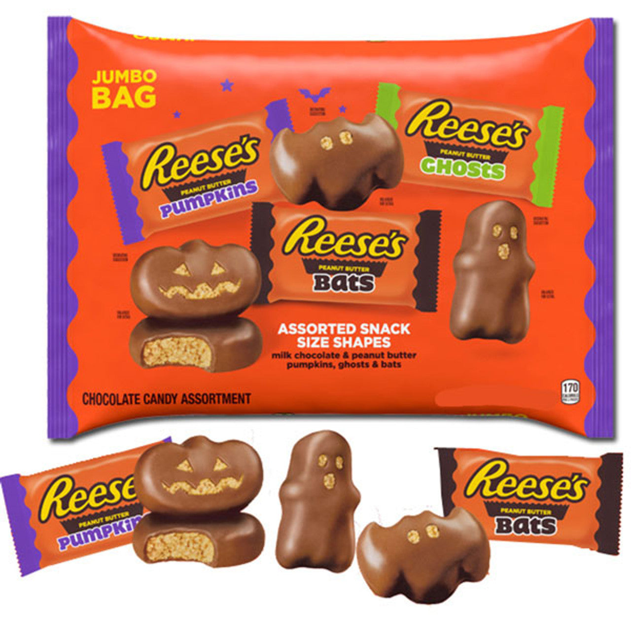 Reese's Bats, Pumpkins & Ghosts Assortment Snack Size Bag 9 oz - 6ct