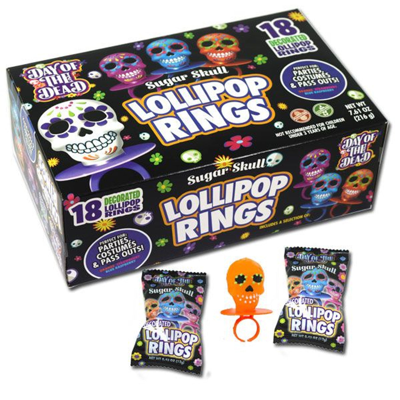 Sugar Skull Ring Pops Box  .42oz - 18ct