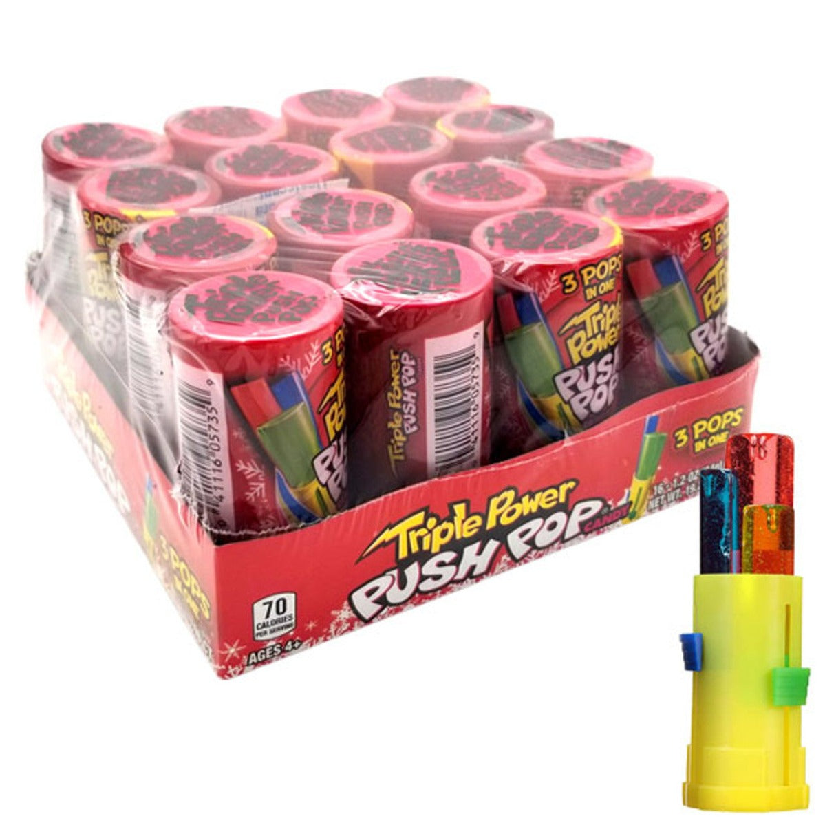 Bazooka Push Pop Christmas Triple Power Pops 1.2oz - 16ct
