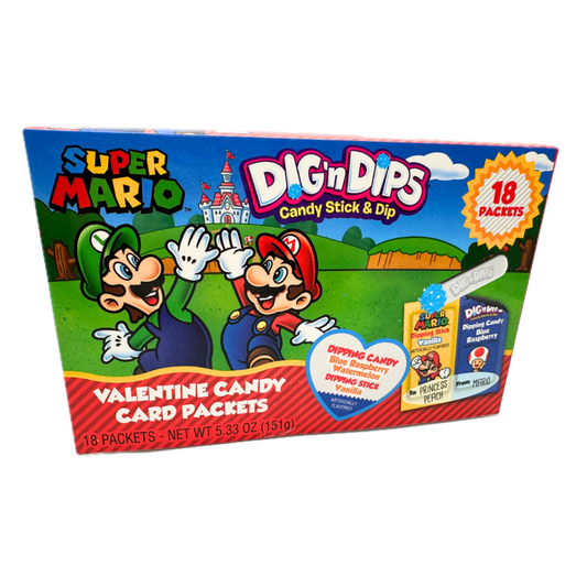 Super Mario Dig 'n Dips Valentine Candy Card Packets - 6ct