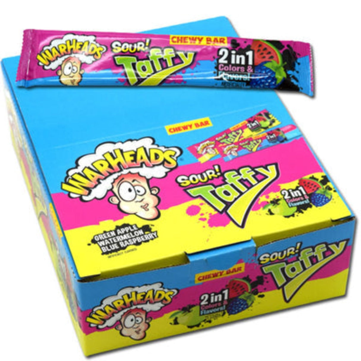 Warheads Sour Taffy 2 in 1 Chewy Bar 1.5oz - 24ct