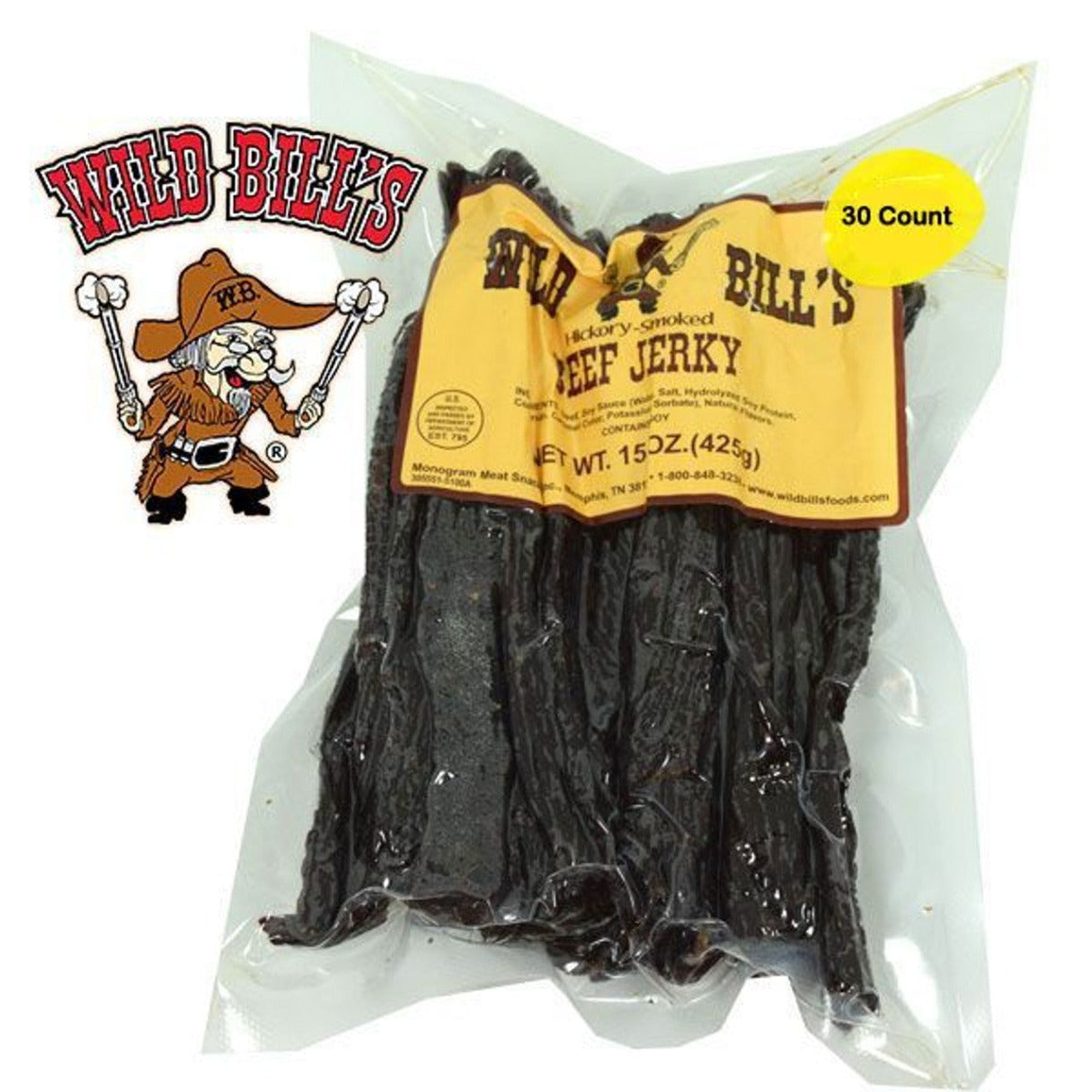 thumbnail image 2 of Wild Bill's Hickory Smoked Beef Jerky Strips – 30-Count Assorted Pack, 100% Satisfaction 2 of 2