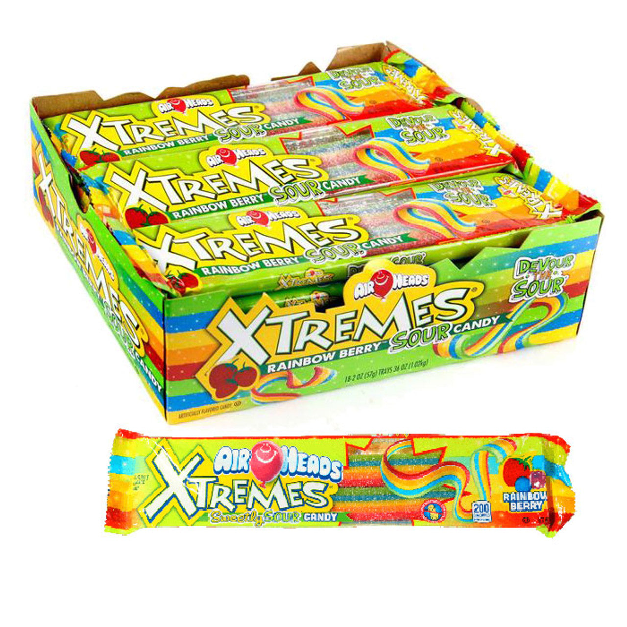Airheads Xtremes Rainbow Berry Sour Candy Belts 2oz - 18ct