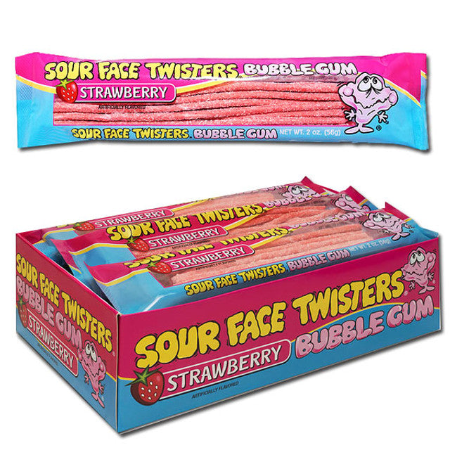 Face Twisters Sour Strawberry  Bubble Gum  2oz - 24ct
