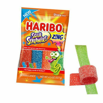 Haribo Zing Sour Streamers Gummi Candy 4.5oz - 12ct