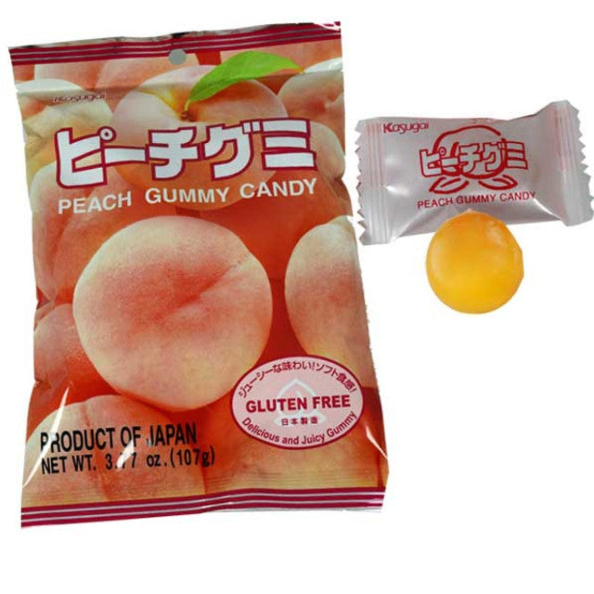 Kasugai Gummy Peach Peg Bag 3.77oz - 12ct