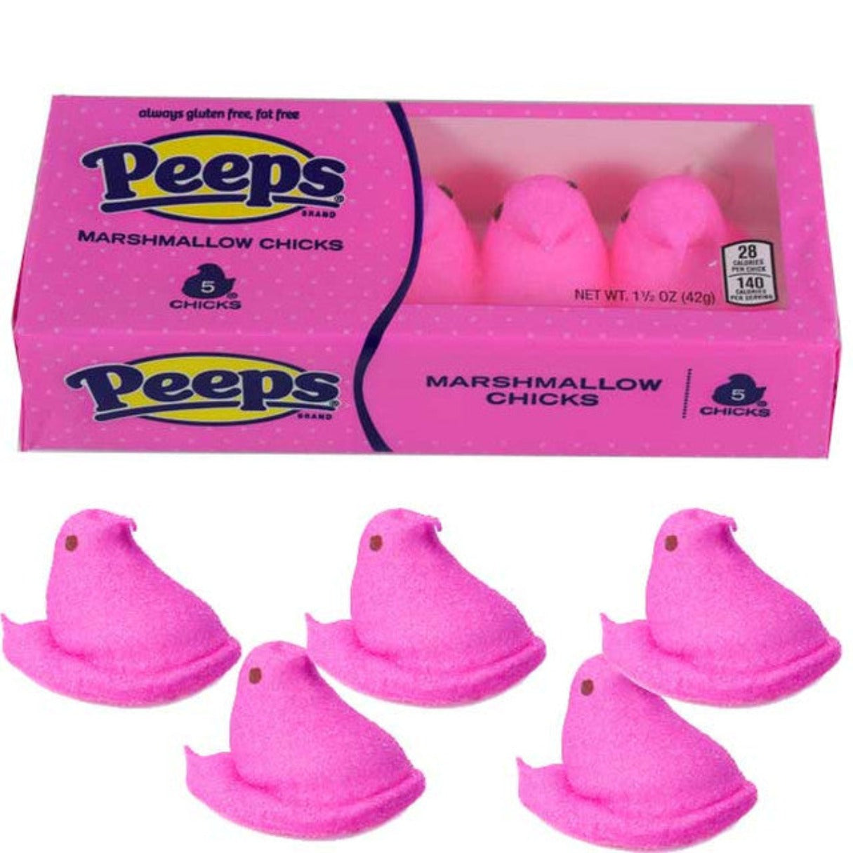 Marshmallow Peeps Pink 5pc   1.5oz - 24ct
