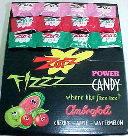 Zotz Fizz Power Candy Strings Cherry/Apple/Watermelon .33oz - 48ct